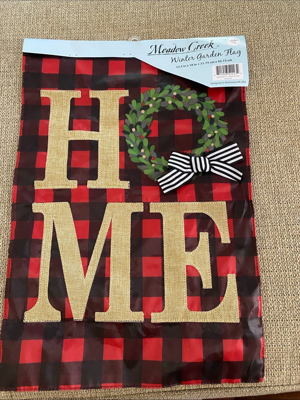 Meadow Creek Plaid 'HOME' Holiday Garden Flag